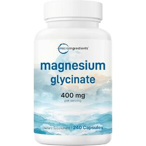 Micro Ingredients Magnesium Glycinate 400mg Per Serving, 240 Capsules | Potent Elemental Form, 100% Chelated, High Absorption | Healthy Muscle, Bones, & Mood Support Supplement | Non-GMO