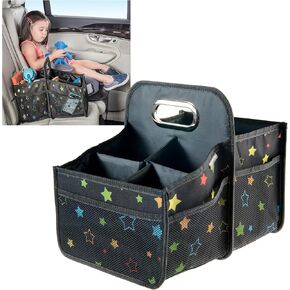 High Road Car Car Caddy Organizer مع حاملي الكأس - منظم السيارات المتوسطة للأطفال أو منظم مقعد الركاب للسائقين - صندوق تخزين السيارات المحمول مع مقبض حمل سهل (Starry Night)