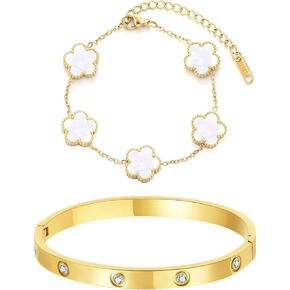 18K Gold Plated Clover Bracelets For Women, Four Leaf Clover Bracelet Lucky Birthday gift bracelet Jewelry Gifts Jewelry Gifts Trendy