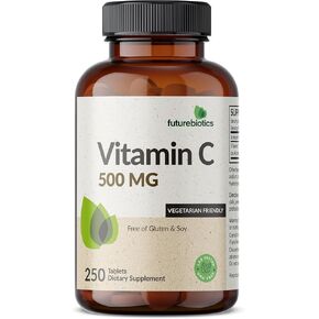 Futurebiotics Vitamin C 500mg غير المعدلة وراثيًا ، 250 قرصًا