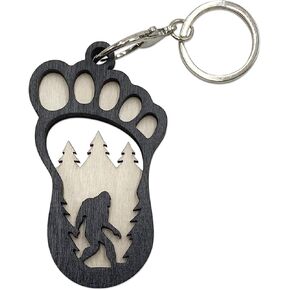 AWISBI Bigfoot Keychain Unique Wooden Keyring Accessory for Men's Accessories and Bigfoot Gifts,Black