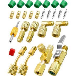 مجموعة محول R410A مع SAE 1/4 "& 5/16" محول النحاس المنفذ ، مجموعة أدوات محول Tee Core Fact For R134A R22 R12 R410A R134