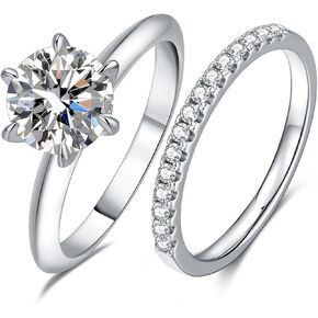1.5CT Center Moissanite Stackable Engagement Rings 4 Prong Eternity Promise Wedding Ring 925 Sterling Silver Bridal Rings Sets for Women