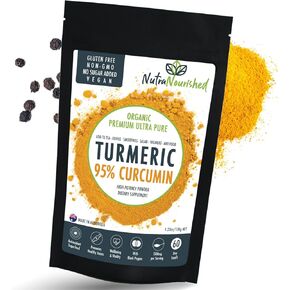 Pure Organic 95% Curcumin Powder - 1500mg Turmeric Extract with Black Pepper for Maximum Absorption - Natural Support 120g