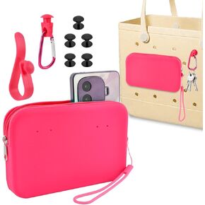 MAYIT Silicone Phone Holder for Bogg Bag Zipper Pouch Organizer Accessories Inserts Organizer Charms for Sunglasses Key Wallet Cell Phone for Beach Tote Bag (Color:White)