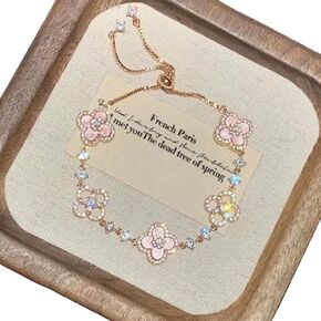 JOYEAR Red Clover Bracelet,Gold Plated Clover Copper Bracelet Shining 18K Gold Plated Jewelry for Women Gifts