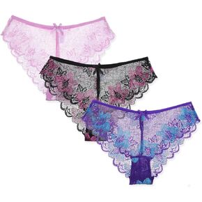 Lace Underwear Women Pack 3pcs Lace Cheeky Panties For Women No Show Comfortable Ladies Bikini Breathable Sexy Panties Calzones Para Mujer Hipster Pantie For Womens (Large)