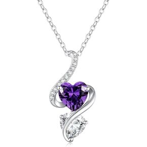 LOUISA SECRET Unique Double Heart Necklace Gifts for Wife Women, 925 Sterling Silver Tiny Birthstone Pendant Jewelry Gift for Her Girlfriend Mom Valentine's Day Anniversary Mother's Day Birthdays & Christmas