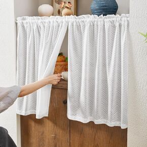 Deconovo Sheer Curtains Voile Curtains Rod Pocket Voile Sheer Drapes for Bathroom Small Window with Floral Pattern, Geometric, W28 x L45