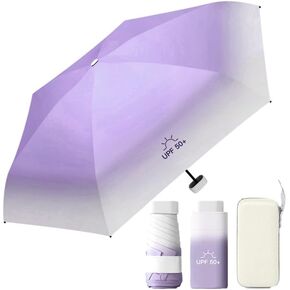 2moons Folding Mini Umbrella, Purple Pink Green Gradient, UPF 50+ UV Protection, Ultra Lightweight, Compact, Travel Rain/Sun Umbrella