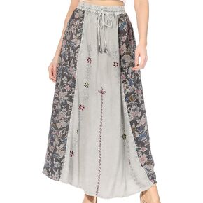 Sakkas Maran Women's Boho Embroidery Skirt with Lace Sciency Jeist and Mobicets