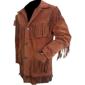 Men's Traditional Cowboy Western Leather Coat | Native American Suede Jacket With Fringed