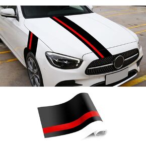 SUNJIKA Universal Car Hood Stripe Sticker Graphic Decal Vinyl Body Racing Front Hoods Bumper Wheel Decoration Decals Car Hood Decal Long Stripes Racing Accessories (Gloss Black Red)