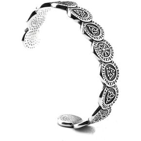 Turtledove Viking Bangle Bracelet - Bangle Viking Steel مع Vegvisir Triquetra Valknut - Celtic Pagan Jewelry