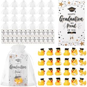48 Pcs Mini Graduation Resin Ducks, Graduation Ducks with Inspirational Congratulation Cards Organza Bags, Novelty Graduation Party Gift for School Student College Decoration & Keepsake