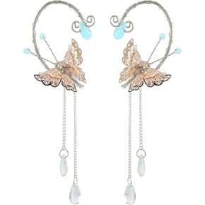 أصفاد أذن أذن Freshme Renaissance - أصفاد الأذن الفراشة مع Tessel Elven Ear Clipers مقاطع أذن خيالية غير مثقبة تلبيس ملحقات Complay Renfaire Cosplay للبالغين النساء