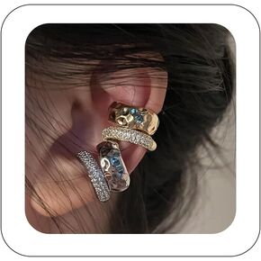 2Pcs Ear Cuffs Non Piercing for Women Chunky Ear Cuff Gold Cartilage Earring Ear Clip Cubic Zirconia Fake Earrings Wrap Ear Cuffs Non Pierced Jewelry Gifts