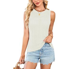 Cakulo Summer Crochet Tank Tops for Women 2025 Sleeveless Ribbed Cable Knit Crew Neck Spring Sweater Vest Top