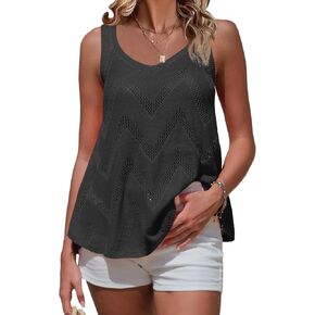 EXLURA Womens Summer Sleeveless Scoop Neck Knit Sweater Vest Crochet Hollow Out Tank Tops Beach Vacation 2025