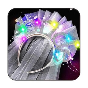 العروس Light Up Light لتصبح رأسًا على رأس الزفاف مع إكسسوارات شعر الحفلات الحجابية للنساء (الفضة)