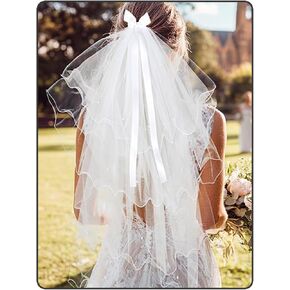Bride Wedding Veil Bow Veil Pearl White Veils Hair Accessories for Women