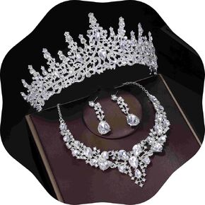 Kamirola Tiaras and Crowns for Women,Tiaras Earrings Necklace, Crystal Bridal Jewelry Set（TR83