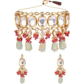 Efulgenz Crystal Beaded Choker Necklace Indian Kundan Jewelry Set Necklace Earrings Bollywood Jewelry for Women