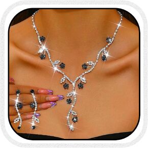 Unicra Rhinestone Bridal Wedding Jewelry Set Silver Necklace Earrings Sets Flower Formal Prom Costume Jewelry Sets for Women and Brides