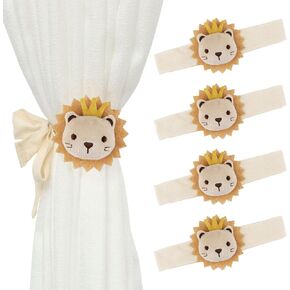 Cute Cartoon Animal Curtain Tiebacks, 4Pcs Drape Rope Holdbacks with Embroidered Lion Decor Cotton Nursery Curtain Ties for Baby Kid Room (Golden Lion) in Saudi Arabia