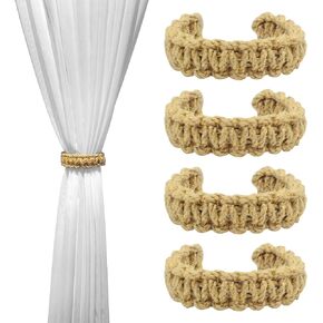 Rustic Curtain Holdbacks Braided Curtain Tiebacks for Drapes, Handmade Curtain Ties Indoor Outdoor Flexible Rope for Christmas Wedding Home Decorations (Set of 4)