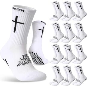 12 Pairs Cross Soccer Socks Christian Faith Socks Anti-Slip Sports Grips Stocking with Bible Verse for Men Women Football Running Match Gifting