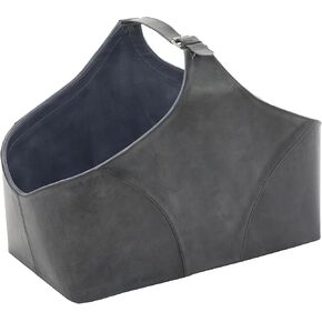 Deco 79 Leather Handmade Decorative Magazine Holder Box Style Single Slot Magazine Rack with Detail Stitching and Curved Handles, File Holder 23" x 12" x 16", Dark Gray
