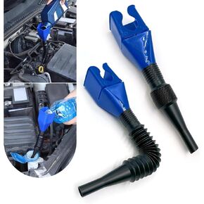 2 PCS Car Draining Oil Funnel, Extendable Snap Design, Vehicle Draining Tool, Plastic Material, Universal Portable Durable Motorcycle Funnel Accessories with Pipe (Blue)