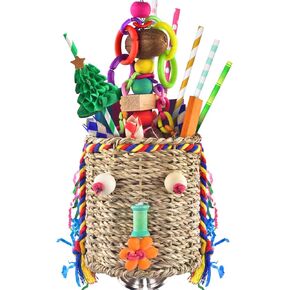KATUMO Bird Toys, Bird Grass Basket with Array of Chewable Toys Bird Foraging Toys for Parakeet Conure Lovebird Cockatiel Canary Small Medium Birds in Kuwait