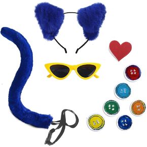 Blue Cat costume Blue Cat Ear headband and Tail, Big Button, for Book Day Dress up Halloween Cosplay costume