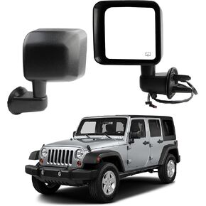 Dasbecan Left Driver Side Mirror Compatible with 2015 2016 2017 Jeep Wrangler JK Power Heated Manual Folding Door Mirrors ‎Textured Black Replaces#CH1320390 68249847AD 68125585AA (5 Pins)