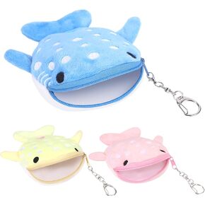 3 Pack Whale Shark Coin Purse, Funny Change Purse Coin Pouch, Cute Wallet Kawaii Whale Shark Plush Kids Wallet, Sharks Plush Keychain Pouch with Zipper Small Coin Purse for Women Cash Lipstick