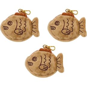 3Pcs Brown Cute Taiyaki Plush Coin Purse Keychain, Mini Wrist Purse Bag, Japanese Creative Adjustable Soft Taiyaki Coin Pendant With Zipper Plush Pouch for Girl Women's Coin Purses and Pouches