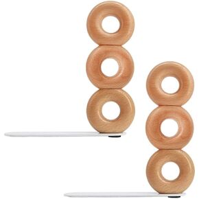 Book Ends for Shelves, Walnut Wood with Metal Base Modern Decorative Bookends for Heavy Books, Unique Donut Cute Bookshelf Accessories Living Room Decor for Entryway Table Desk Bookshelf