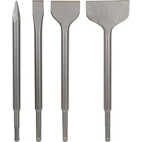 SDS Plus 4-Piece Chisel Set, Thinset Scraping Bit 3" x 10" Thinset Scaling Chisel, Point Chisel, Flat Chisel, Wide Chisel - SDS Chisel Bits for Hammer Drills – Tile Removal