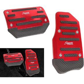 2 PCS Car Accelerator Brake Foot Pedal Set, Alloy Anti-Rust Structure Pedal Cover, Sporty Decoration Anti-Slip Rubber Strip Inlay, Universal for Automatic Transmission Cars (Red)