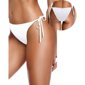 Zmart Women Tie Side Bikini Bottoms String Cheeky Bathing Suit Bottom Low Waist Ruched Scrunch Swimsuit Bottom