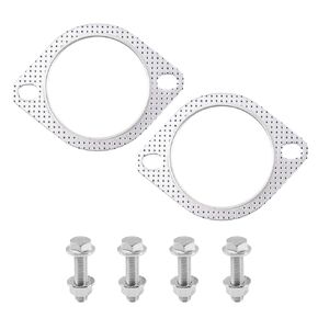 2Pcs 3" Car Bolt Exhaust Flange Gasket, with 4Pcs Flange Bolt Nuts, Stainless Steel Car Exhaust Gasket OEM#120-07610-0002, Replacement Exhaust Manifold Gasket Car Accessories (3 inch)