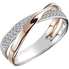 925 Sterling Silver Shiny Full Diamond Gemstone Ring Cubic Zirconia Rings Personality X Shape CZ Diamond Multi Row Ring Eternity Engagement Wedding Band Ring for Women (Golden, US Code 7)