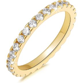 2.2mm Full Eternity Wedding Band for Women Cubic Zirconia Diamond Stackable Rings Symbol of Eternal Love 14K Gold Dainty Rings Gifts for Women 5-9