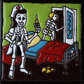 6x6 The Nurse. Day-of-The-Dead Clay Tile