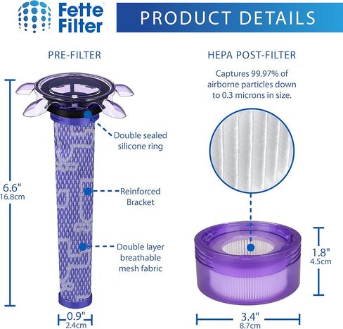 فلتر Fette - فلتر ما بعد المحرك متوافق مع مكانس Dyson V8 اللاسلكية. قارن بالجزء رقم 967478-01. (حزمة من 2) in Kuwait