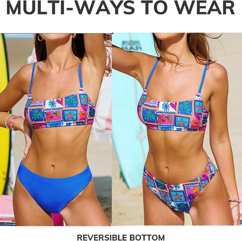 CUPSHE Women's Bikini Sets Two Piece Swimsuit Scoop Neck Reversible Bottom Halter Back Hook Spaghetti Straps in Saudi Arabia
