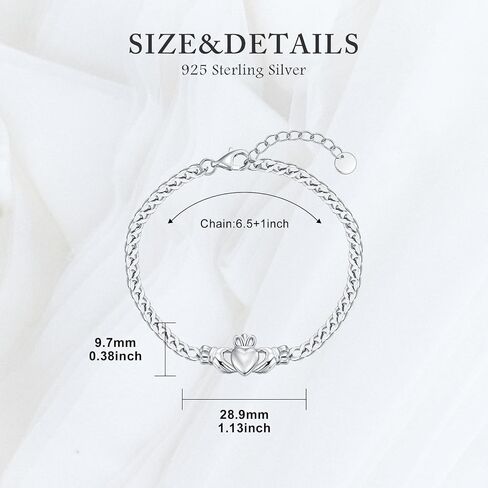 Ireland Jewelry for Women 925 Sterling Silver Adjustable Celtic Claddagh Bracelet Good Luck Irish Gifts for Women Birthday Gifts 3MM Cuban Bracelet Gifts for Women Teen Girls in Saudi Arabia