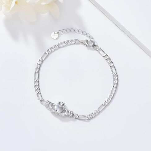 Ireland Jewelry for Women 925 Sterling Silver Adjustable Celtic Claddagh Bracelet Good Luck Irish Gifts for Women Birthday Gifts 3MM Cuban Bracelet Gifts for Women Teen Girls in Saudi Arabia